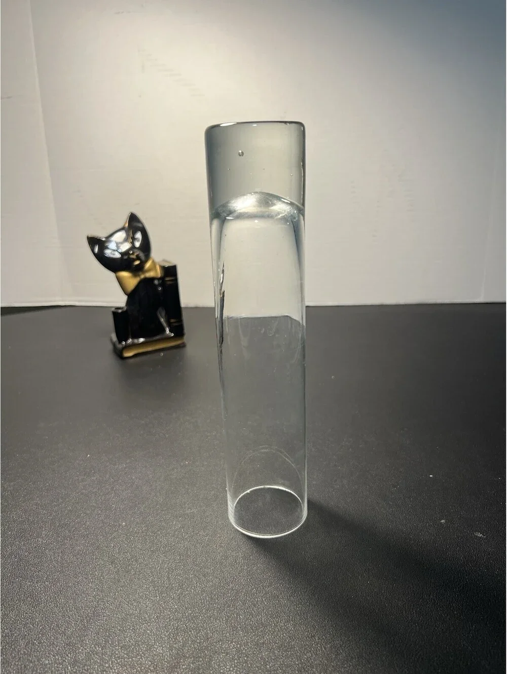 Krosno Poland 1970s Glass Cylinder Bud Vase Clear Controlled Bubble, 8.75x2”